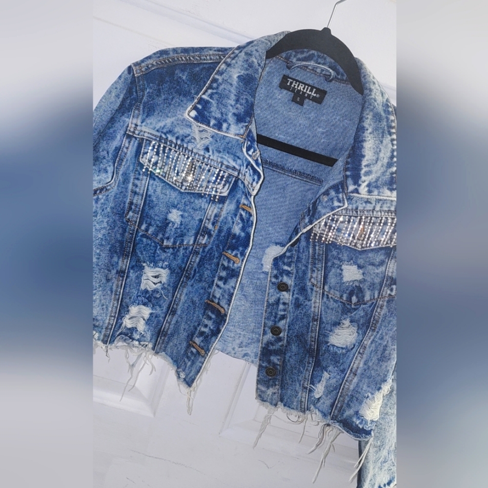 Thrill Brand Crop Bling Denim Jacket